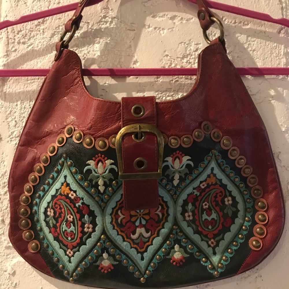 Isabella Fiore Red Bohemian Embroidered Bag